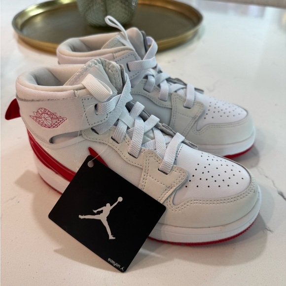 Nike Jordan 1 Mid RM Easton (PS) red and white high top shoes. Youth size 13.5C. - Picture 2 of 10
